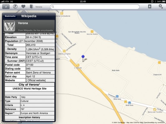 Wikipedia su Offmaps per iPad