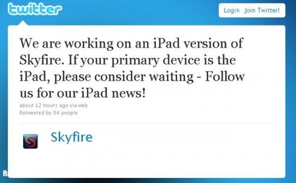 Tweet di Skifire per iPad