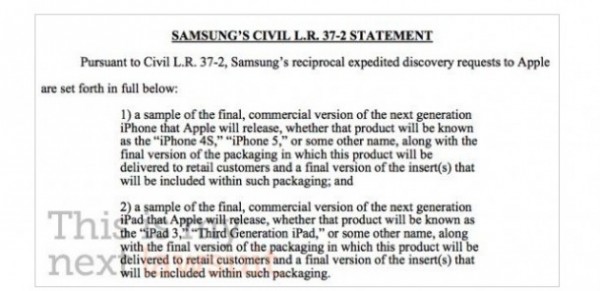 Samsung risponde alla denuncia di Apple chiedendo i prototipi di iPhone 5 e iPad 3