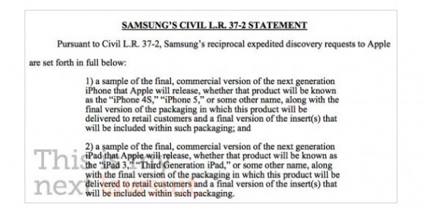 Samsung risponde alla denuncia di Apple chiedendo i prototipi di iPhone 5 e iPad 3