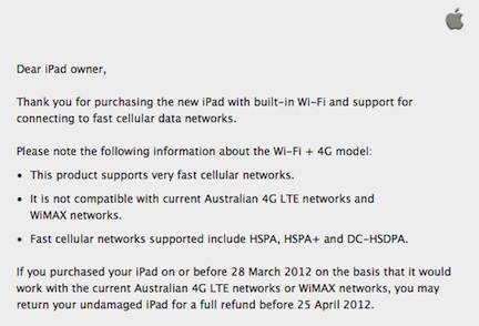 Apple modifica la descrizione del 4G del nuovo iPad in Australia