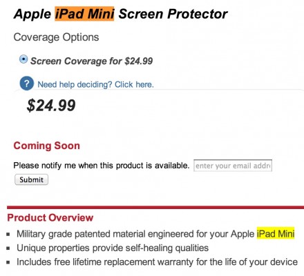 Apple iPad Mini svelato da un negozio online di pellicole protettive