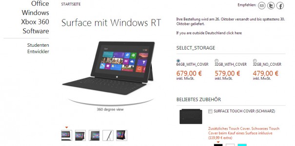 Microsoft Surface: prezzi dei vari modelli con Windows 8 RT