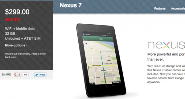 Google Nexus 7: il modello HSPA+ già esaurito nel Play Store statunitense