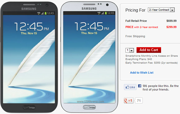 Samsung Galaxy Note 2 in vendita negli USA con l'operatore Verizon