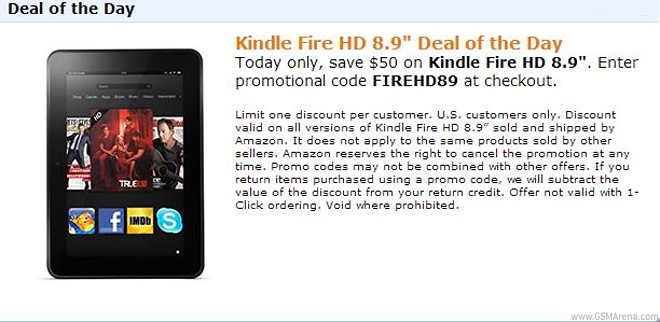 Amazon Kindle Fire HD 8.9 scontato negli USA a 249 dollari