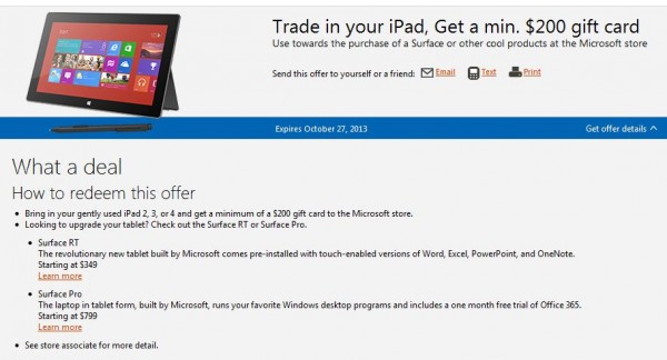 Microsoft sconta 200 dollari ai possessori di iPad per l'acquisto di un Surface RT