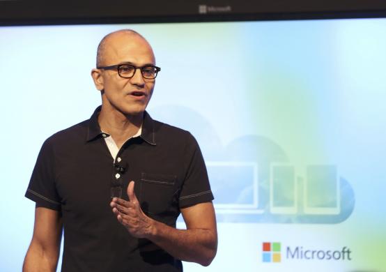 Microsoft CEO Satya Nadella speaks at a Microsoft event in San Francisco