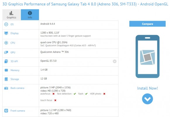 Samsung Galaxy Tab 4 8.0: in uscita versione con CPU a 64 bit