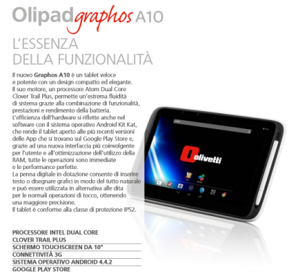 Olivetti Olipad Graphos A10: caratteristiche nuovo tablet professionale